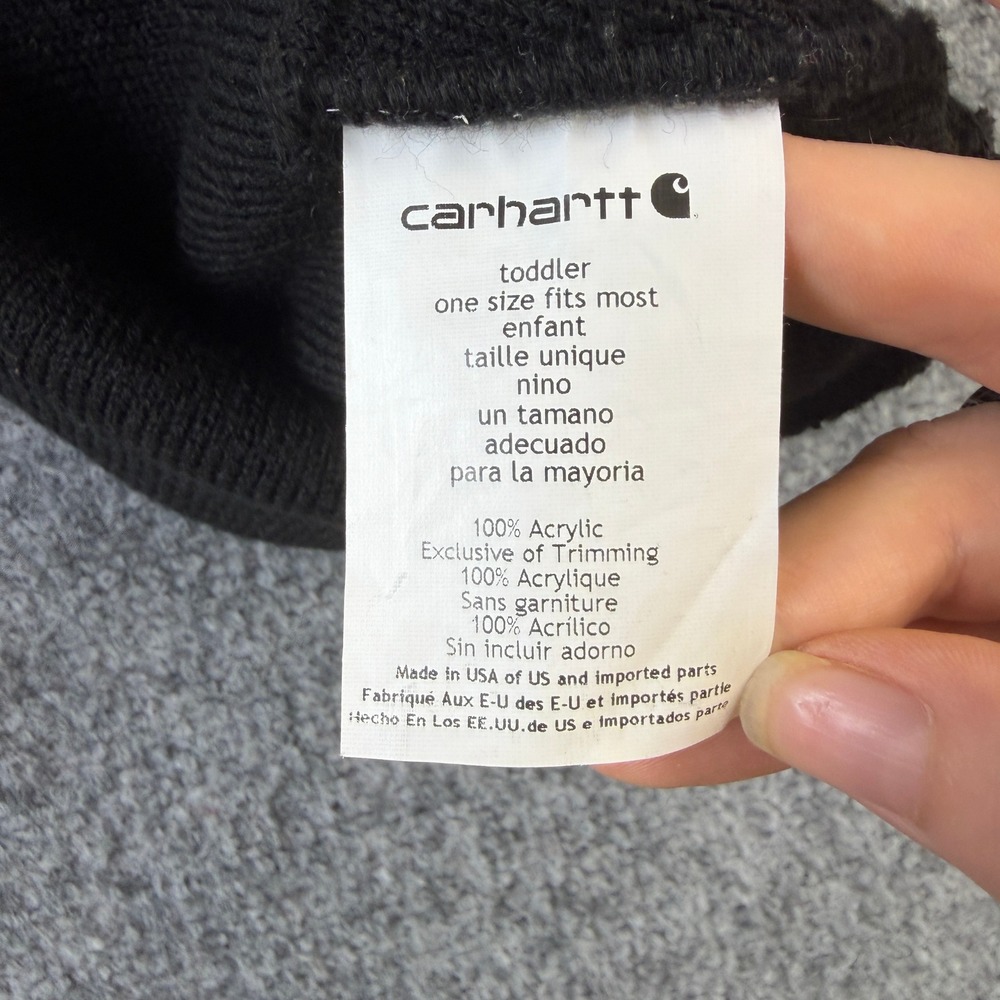 Carhartt Ribbed Knit Cuffed Beanie Toddler Logo Patch OS Black - Picture 4 of 7